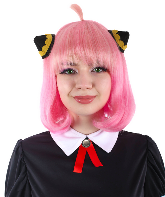 Women’s Japanese Anime Series Short & Pink Straight Bob Wig | Best for Halloween | Flame-retardant Synthetic Fiber