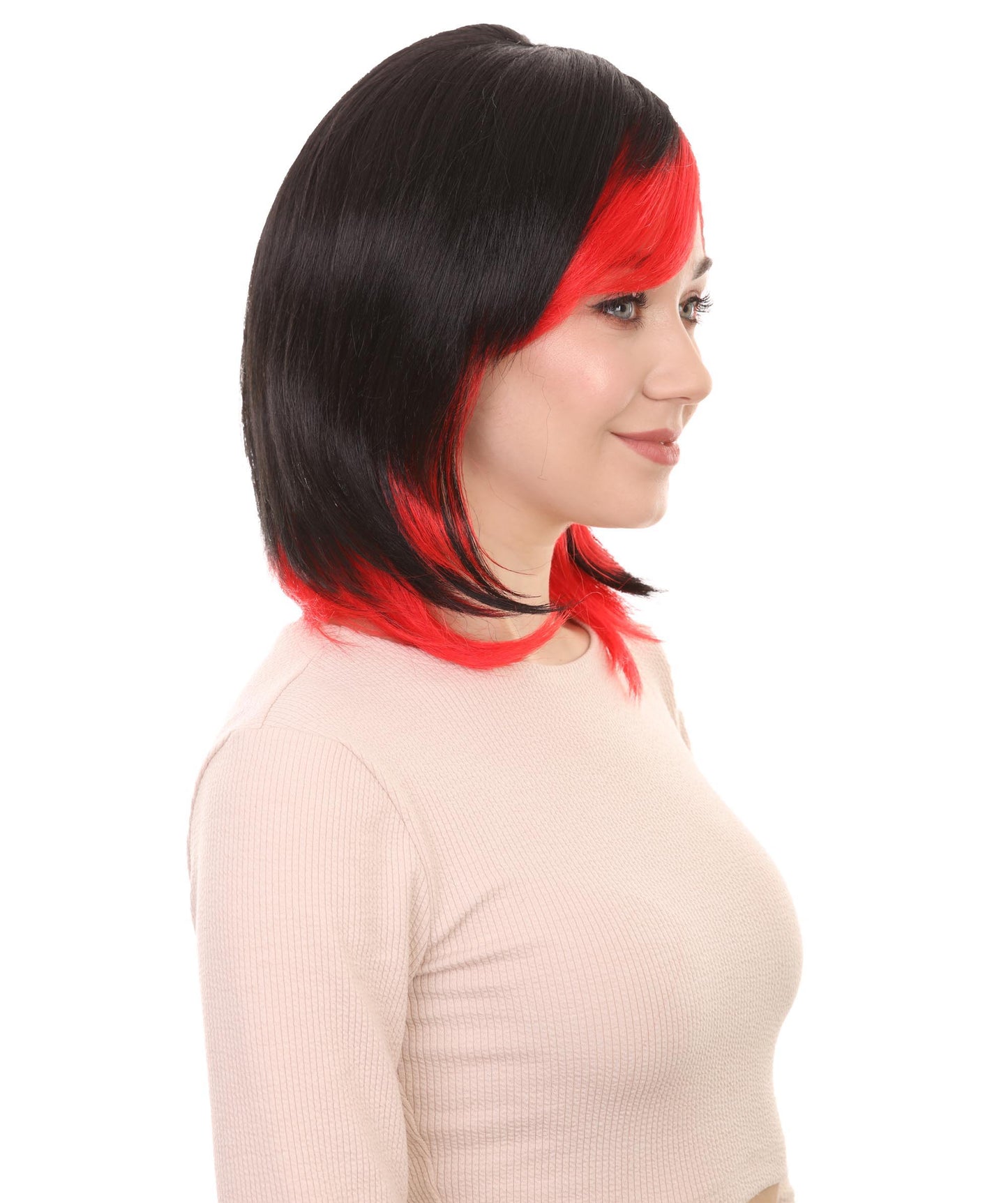 Shoulder Length Bob with Side Bangs Party Wig |  Halloween Wig | Premium Breathable Capless Cap