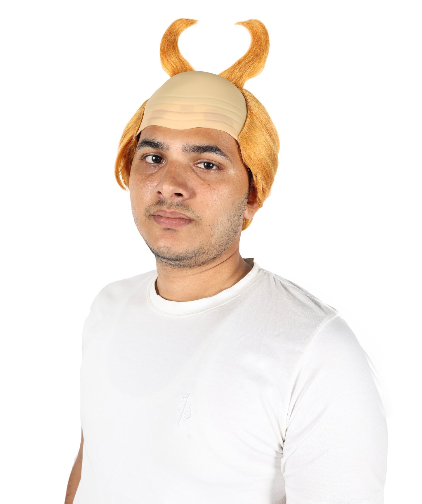HPO Men's Horned Munchkin Wig –Light Orange Fantasy Hairpiece