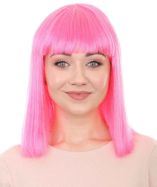 HPO Womens Hot Pink Bob Wig | Fancy Party Event Ready Halloween Wig | Premium Breathable Capless Cap