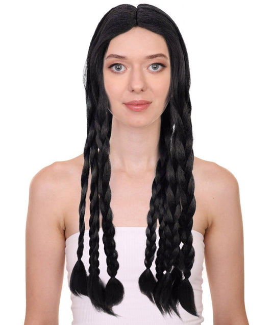 Women’s Long Black Braided Wig  | Ideal for Halloween | Breathable Capless Cap