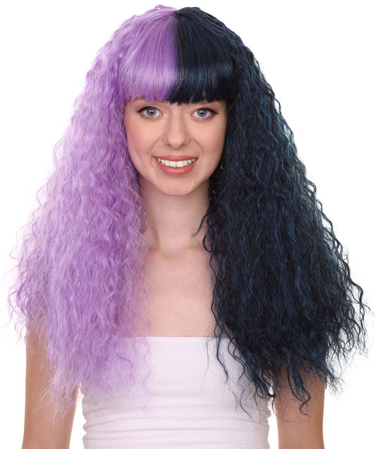 HPO Womens Long Wig | Wavy Purple & Black Wig | Premium Breathable Capless Cap
