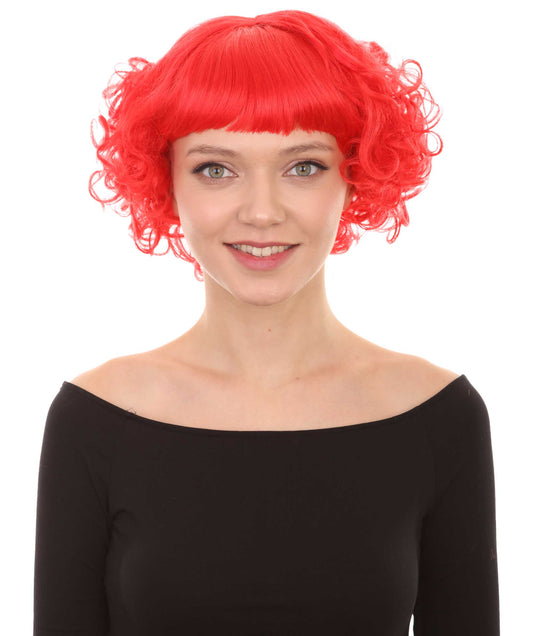 HPO Women's Short Red Cute Curly Wavy Wig | Party Ready Fancy Halloween Wig | Premium Breathable Capless Cap