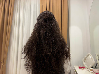 HPO Ocean Princess Wig for Girls – Moana Inspired Long Curly Brown Wig with Flower Clip – Kids Halloween Costume Accessory – Polynesian Island Princess Dress Up Wig for Parties & Cosplay
