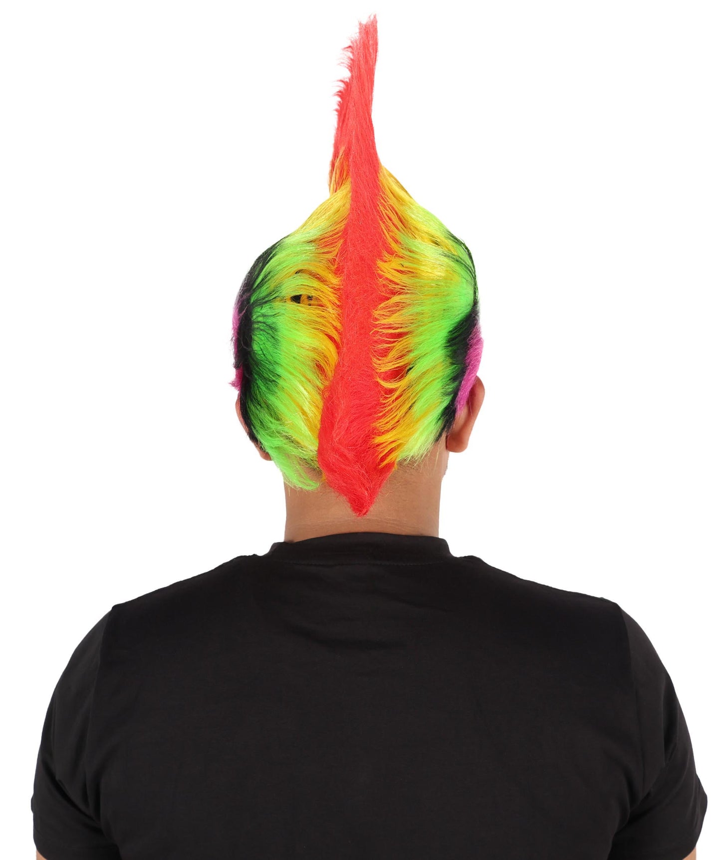 HPO Adult Men’s Mohican Multi-Color Punk Wig | Spiky Rocker Costume Hair for Parties, Festivals | Ideal for Halloween | Breathable Capless Cap