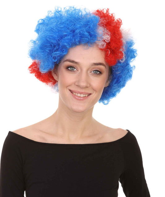 Red Blue Party Afro Wig Super Size Jumbo Character Halloween Wig | Premium Breathable Capless Cap