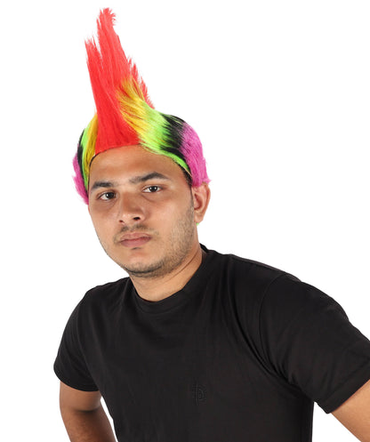 HPO Adult Men’s Mohican Multi-Color Punk Wig | Spiky Rocker Costume Hair for Parties, Festivals | Ideal for Halloween | Breathable Capless Cap