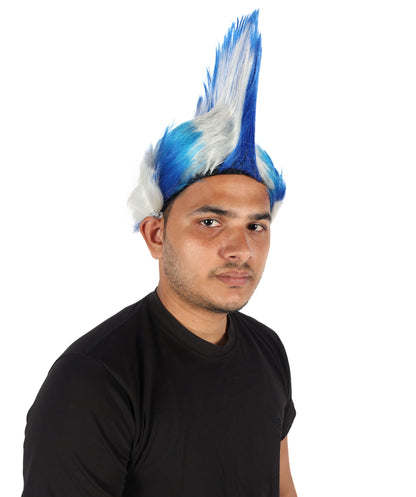 HPO Adult Men’s Mohican Multi-Color Punk Wig | Spiky Rocker Costume Hair for Parties, Festivals | Ideal for Halloween | Breathable Capless Cap
