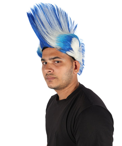 HPO Adult Men’s Mohican Multi-Color Punk Wig | Spiky Rocker Costume Hair for Parties, Festivals | Ideal for Halloween | Breathable Capless Cap