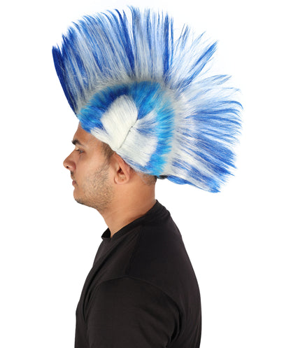 HPO Adult Men’s Mohican Multi-Color Punk Wig | Spiky Rocker Costume Hair for Parties, Festivals | Ideal for Halloween | Breathable Capless Cap
