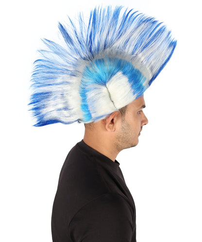 HPO Adult Men’s Mohican Multi-Color Punk Wig | Spiky Rocker Costume Hair for Parties, Festivals | Ideal for Halloween | Breathable Capless Cap