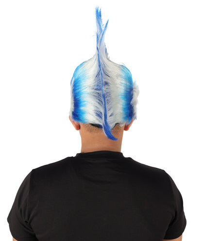 HPO Adult Men’s Mohican Multi-Color Punk Wig | Spiky Rocker Costume Hair for Parties, Festivals | Ideal for Halloween | Breathable Capless Cap