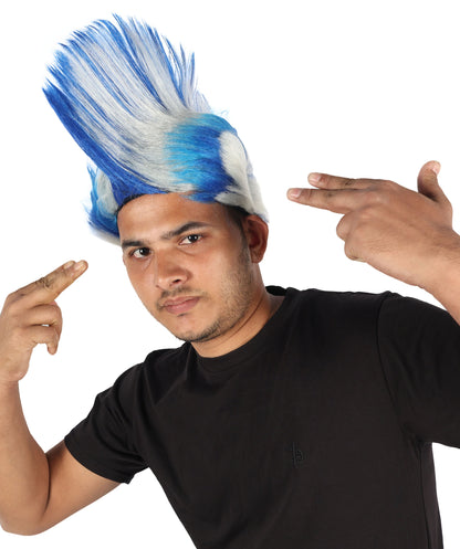 HPO Adult Men’s Mohican Multi-Color Punk Wig | Spiky Rocker Costume Hair for Parties, Festivals | Ideal for Halloween | Breathable Capless Cap