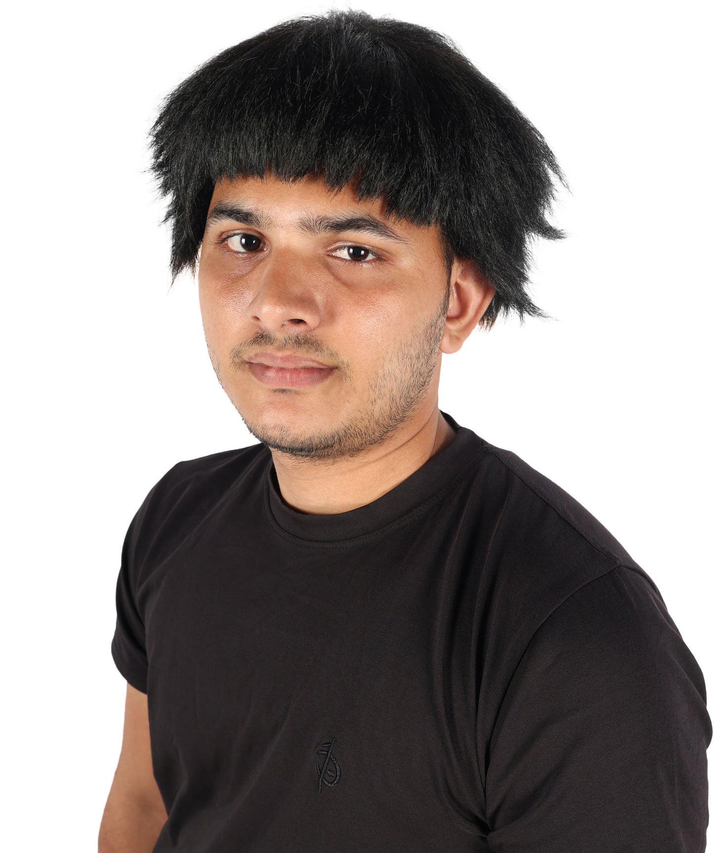 HPO Men's Short Black Wig Inspired by Animated Characters | Layered Synthetic Cosplay Hairpiece with Bangs | Halloween, Stage, Roleplay