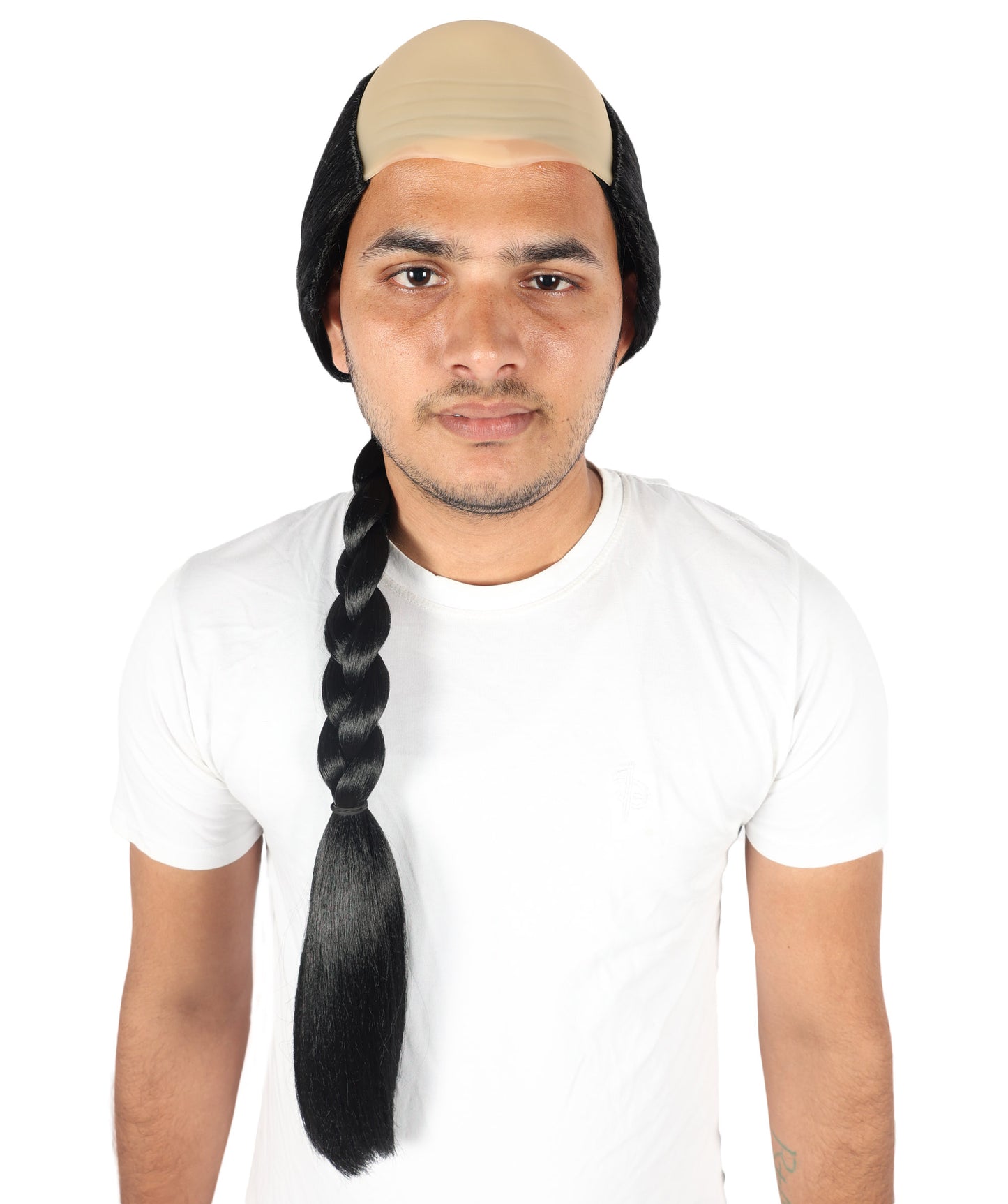 HPO Men’s Classic Braid Black Braid Wig | Long Natural-Look Synthetic Hairpiece | Bald Cap for Halloween, Cosplay, Stage & Parties