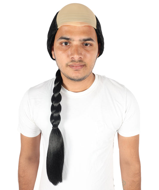 HPO Men’s Classic Braid Black Braid Wig | Long Natural-Look Synthetic Hairpiece | Bald Cap for Halloween, Cosplay, Stage & Parties