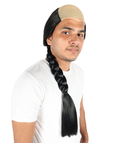 HPO Men’s Classic Braid Black Braid Wig | Long Natural-Look Synthetic Hairpiece | Bald Cap for Halloween, Cosplay, Stage & Parties