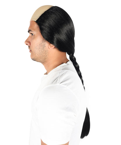 HPO Men’s Classic Braid Black Braid Wig | Long Natural-Look Synthetic Hairpiece | Bald Cap for Halloween, Cosplay, Stage & Parties