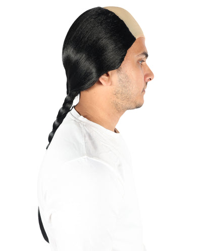 HPO Men’s Classic Braid Black Braid Wig | Long Natural-Look Synthetic Hairpiece | Bald Cap for Halloween, Cosplay, Stage & Parties