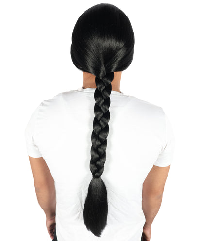 HPO Men’s Classic Braid Black Braid Wig | Long Natural-Look Synthetic Hairpiece | Bald Cap for Halloween, Cosplay, Stage & Parties