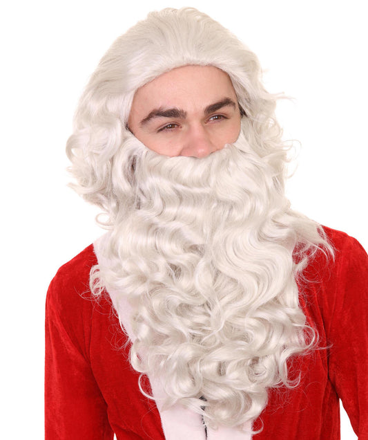 Unisex Santa Claus White Wig and Beard Set | Perfect for Christmas| Flame-retardant Synthetic Fiber