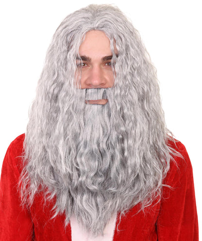 Santa Claus Grey Wig and Beard Set | White Christmas | Premium Breathable Capless Cap