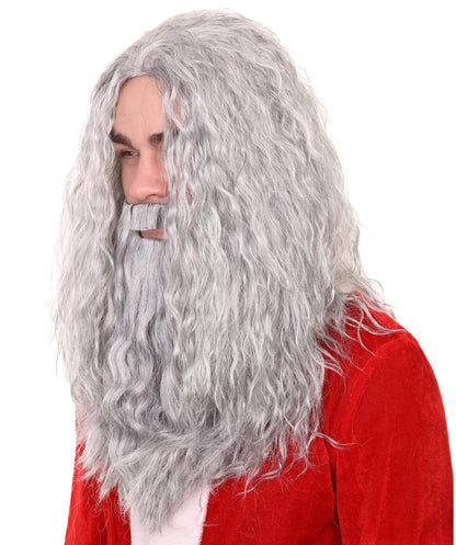 Santa Claus Grey Wig and Beard Set | White Christmas | Premium Breathable Capless Cap