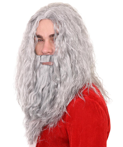 Santa Claus Grey Wig and Beard Set | White Christmas | Premium Breathable Capless Cap