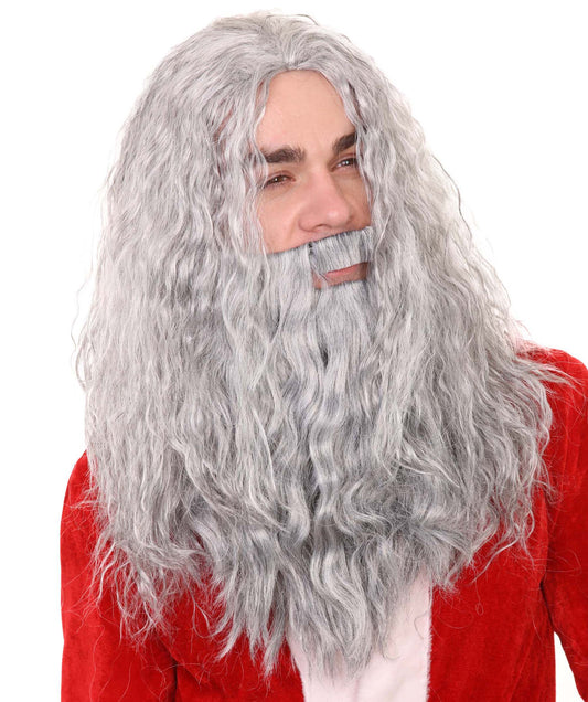 Santa Claus Grey Wig and Beard Set | White Christmas | Premium Breathable Capless Cap