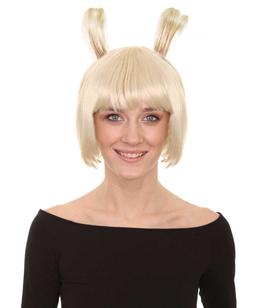 Rabbit Blonde Womens Bob Wig | Animal Rabit Character Halloween Wig | Premium Breathable Capless Cap
