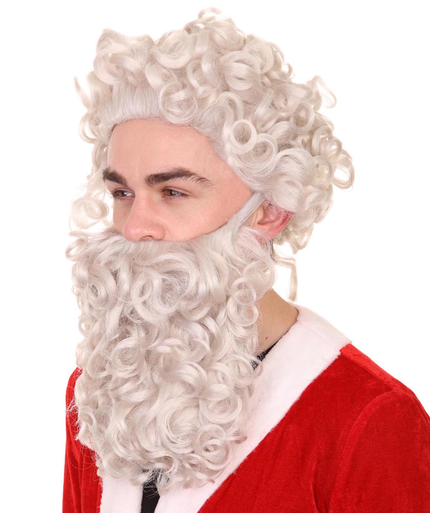 Men's Curly Santa Claus Wig and Beard Set | Premium Breathable Capless Cap