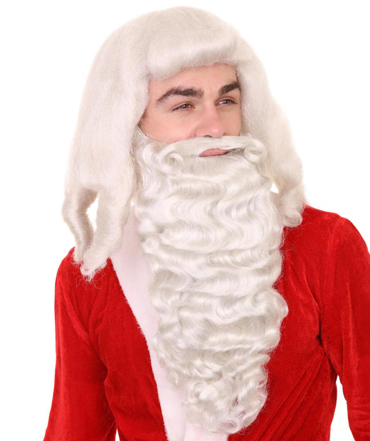 Men's Father Xmas Santa Claus Wig and Beard Set | White Merry Christmas | Premium Breathable Capless Cap