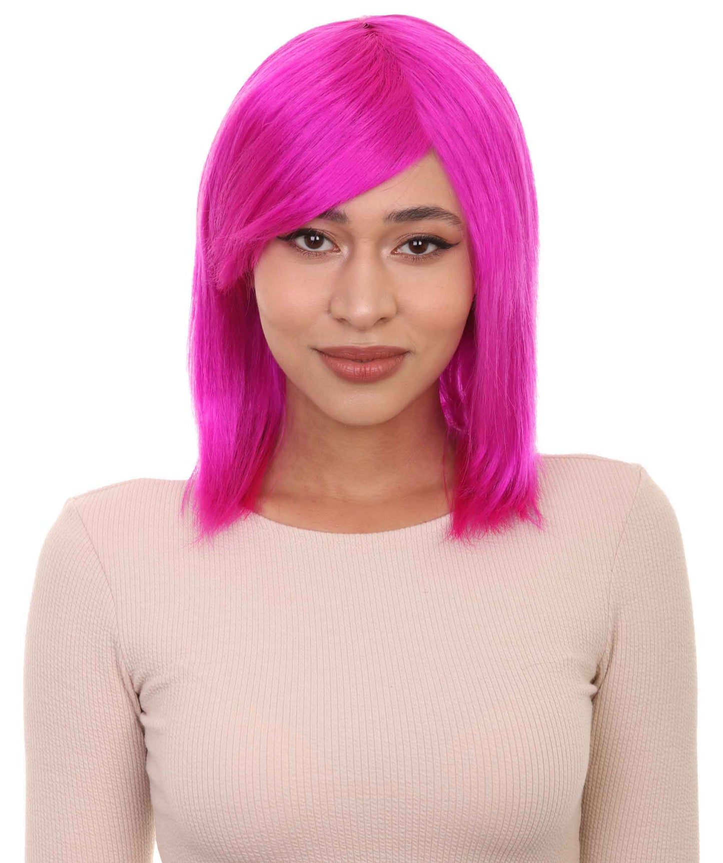 Shoulder Length Bob with Side Bangs Party Wig |  Halloween Wig | Premium Breathable Capless Cap