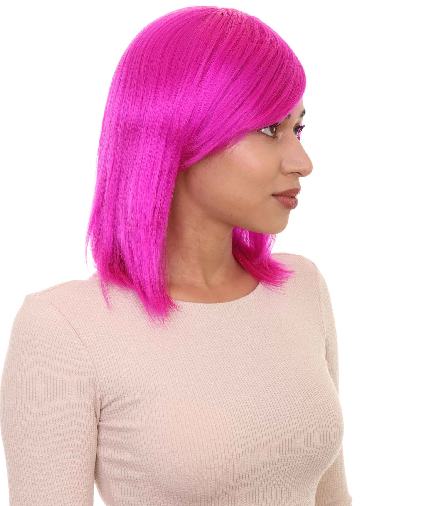 Shoulder Length Bob with Side Bangs Party Wig |  Halloween Wig | Premium Breathable Capless Cap