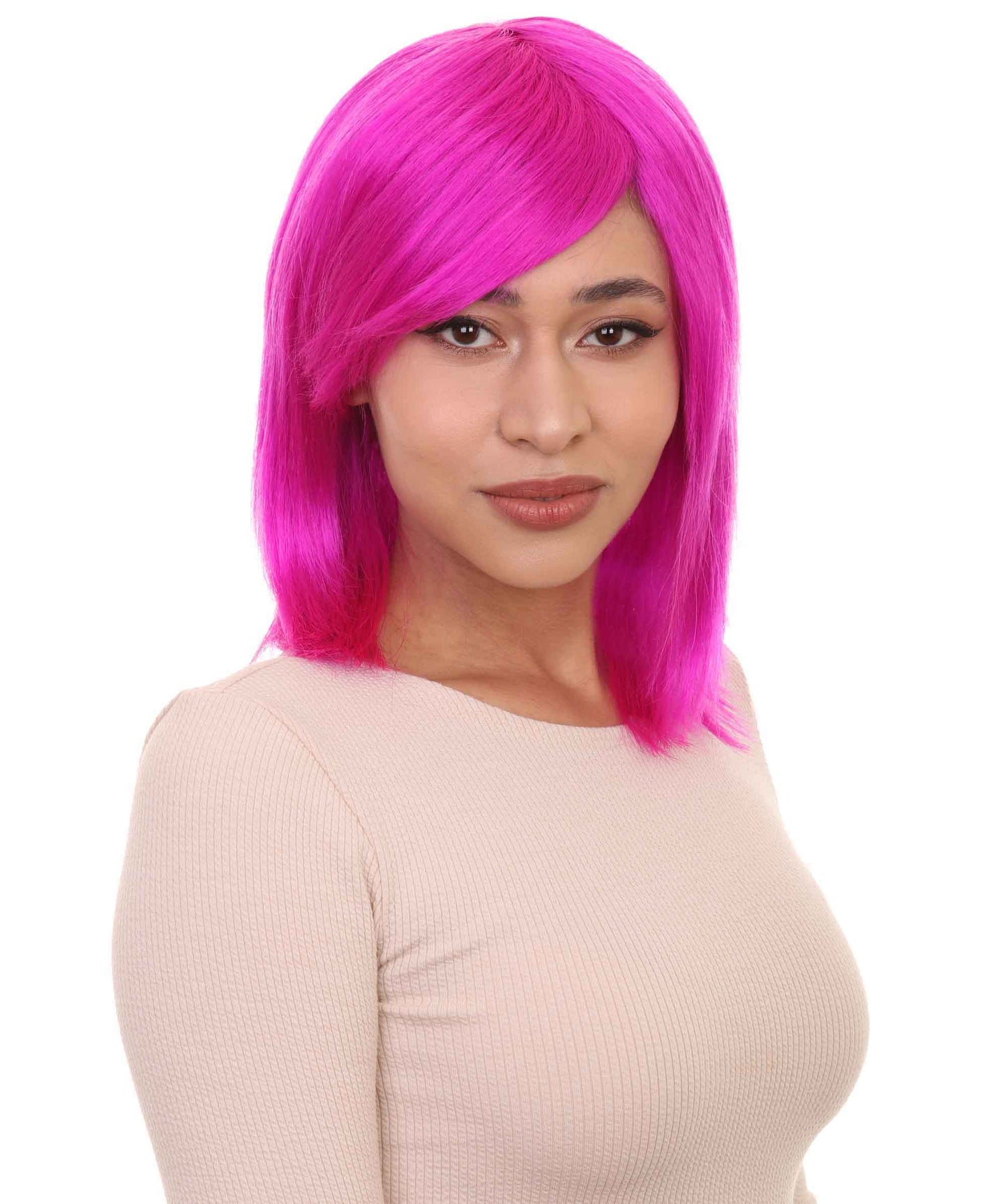 Shoulder Length Bob with Side Bangs Party Wig |  Halloween Wig | Premium Breathable Capless Cap
