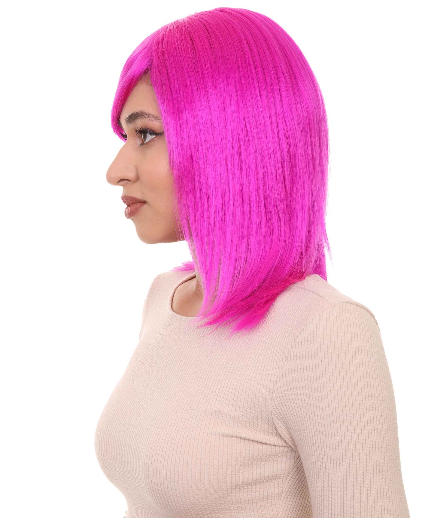 Shoulder Length Bob with Side Bangs Party Wig |  Halloween Wig | Premium Breathable Capless Cap