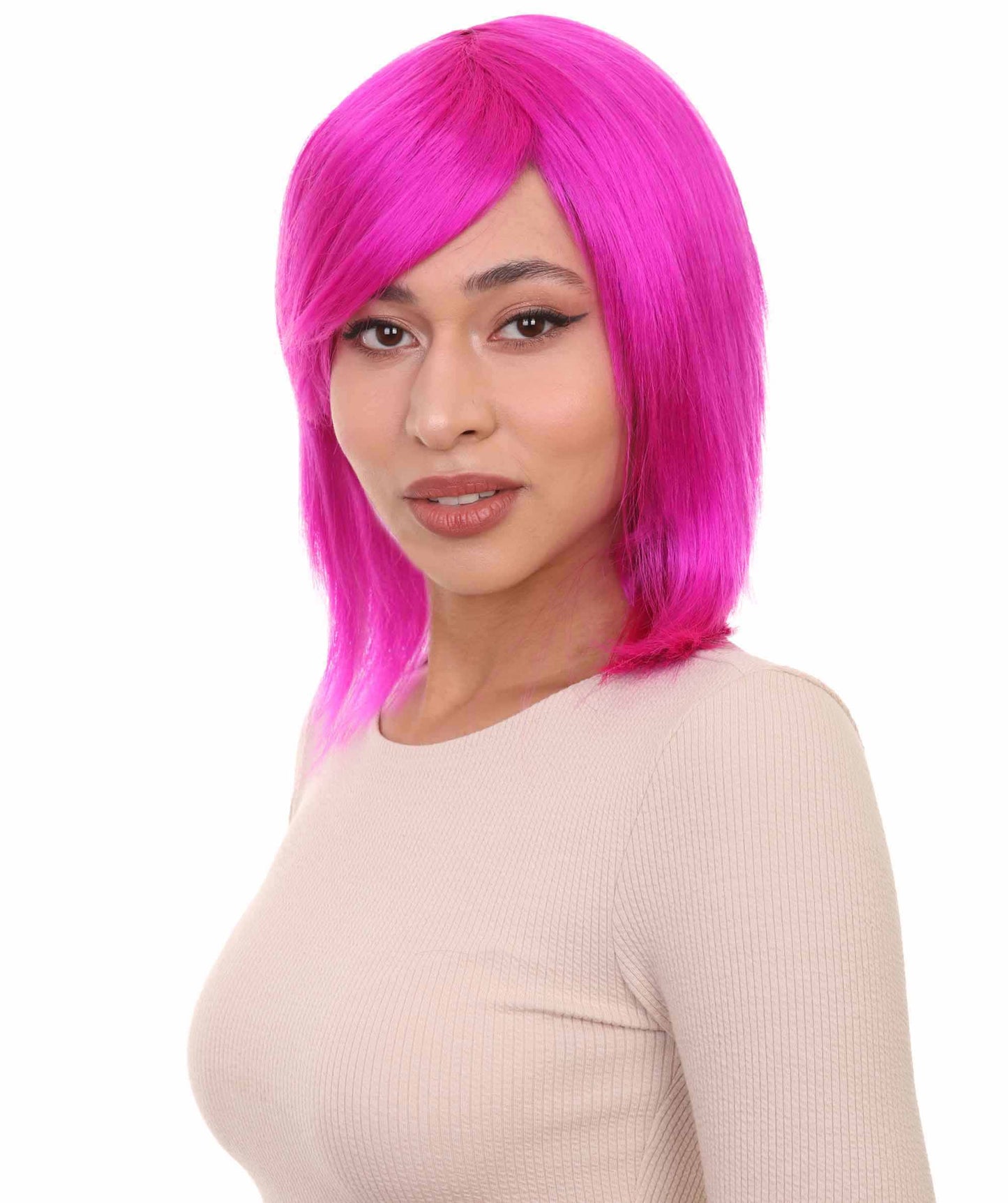 Shoulder Length Bob with Side Bangs Party Wig |  Halloween Wig | Premium Breathable Capless Cap