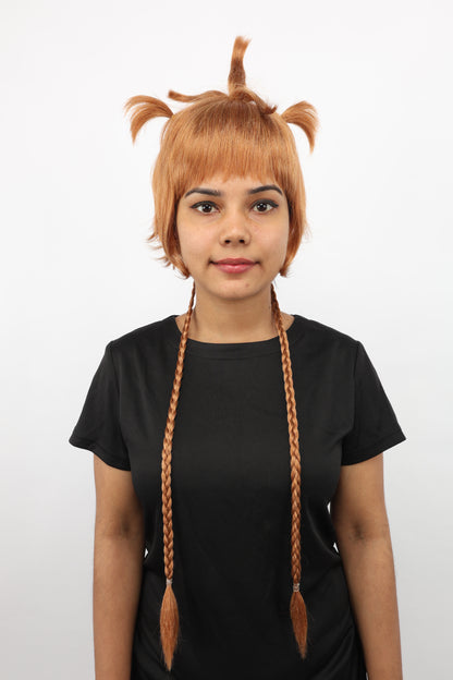 HPO Women's Animal Ear Braided Brown Wig | Synthetic fiber, short bob with sculpted ears and long micro-braids, breathable base | Party, Halloween, theater, drag, performance, costume events