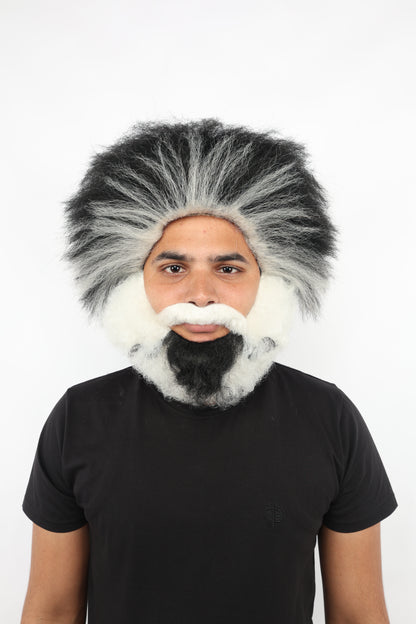 HPO Adult Men's Hillbilly Wig, Mustache & Beard Set | Straight Multicolor Hair with Matching Mustache, Beard & Sideburns | Synthetic Wig for Cosplay, Halloween & Roleplay