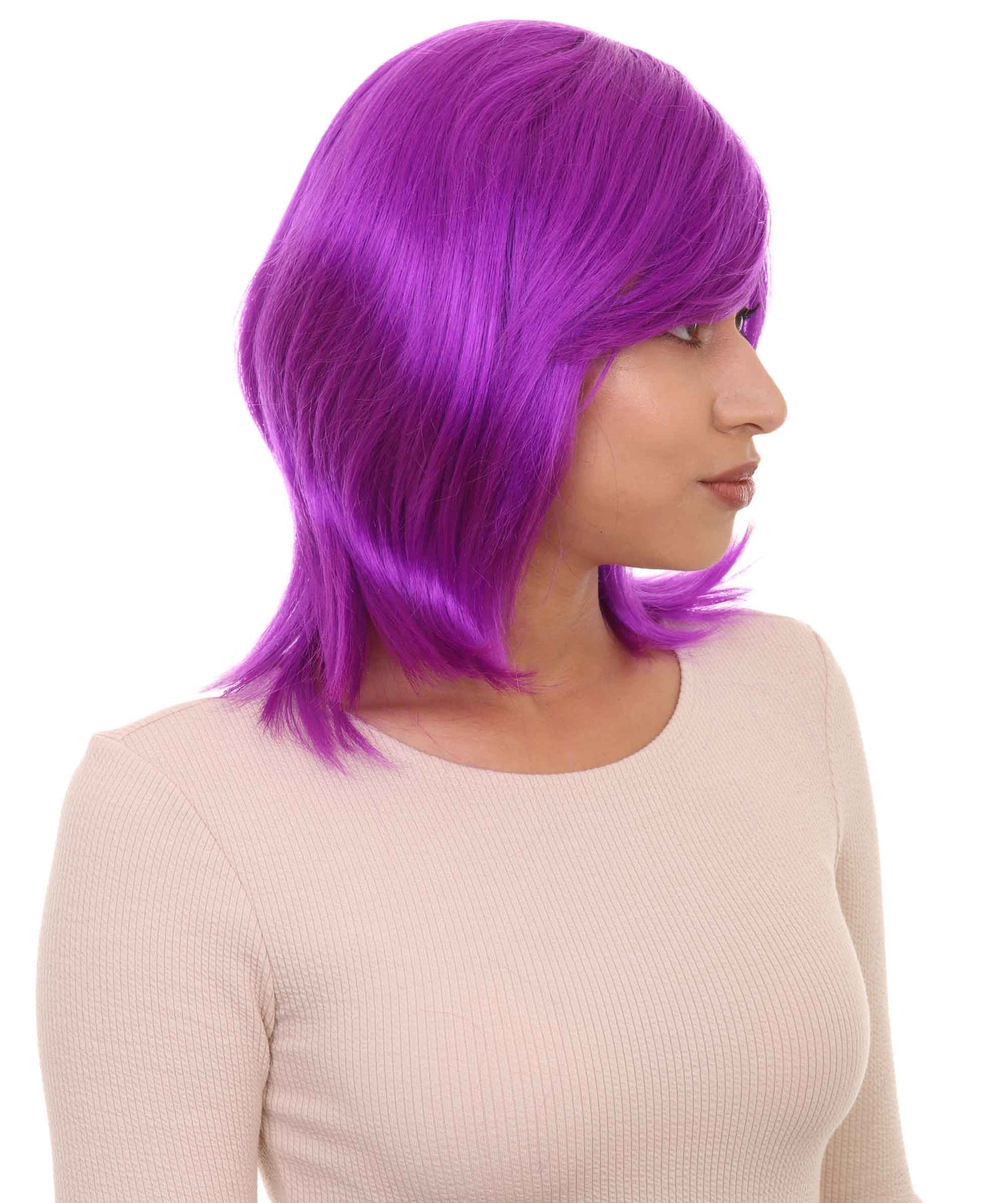 Shoulder Length Bob with Side Bangs Party Wig |  Halloween Wig | Premium Breathable Capless Cap