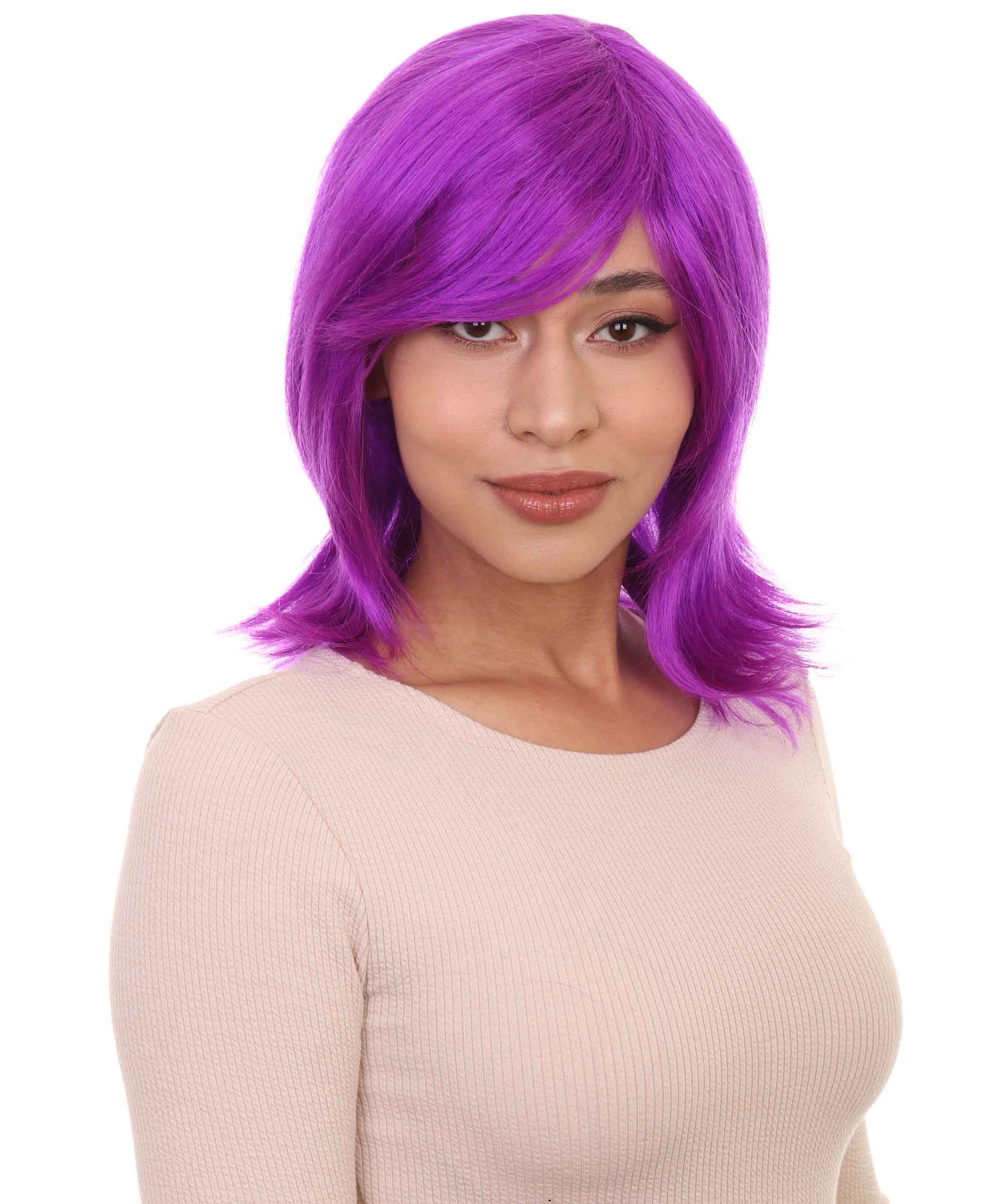 Shoulder Length Bob with Side Bangs Party Wig |  Halloween Wig | Premium Breathable Capless Cap