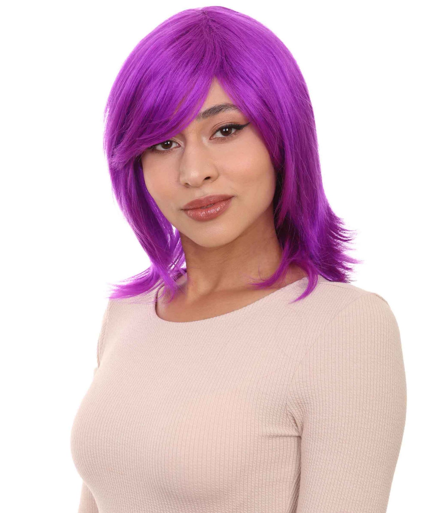 Shoulder Length Bob with Side Bangs Party Wig |  Halloween Wig | Premium Breathable Capless Cap