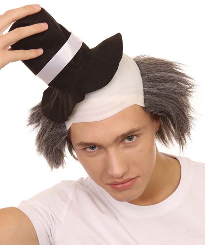 HPO Horror Clown Men's Wig with Hat | Grey Ghost Wig HM-601A