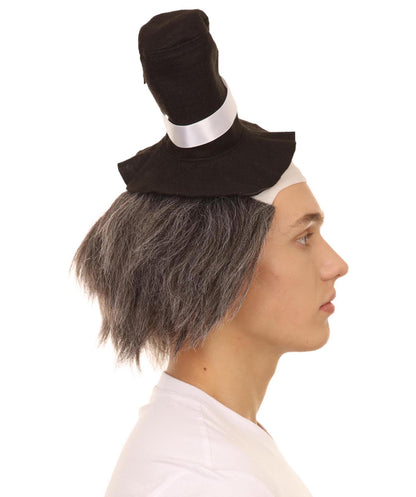 HPO Horror Clown Men's Wig with Hat | Grey Ghost Wig HM-601A