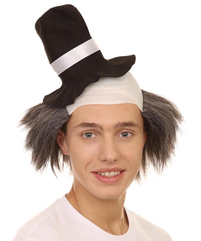 HPO Horror Clown Men's Wig with Hat | Grey Ghost Wig HM-601A