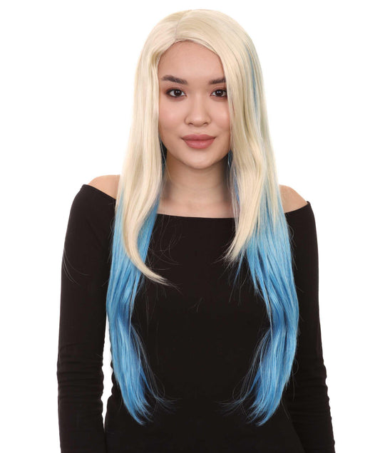 HPO Womens Romance Wig | Blond Sky Blue Party Ready Fancy Halloween Wig | Premium Breathable Capless Cap