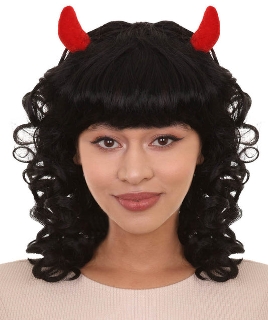 Twin Devil wig | Black Curly Monster Character Halloween Wigs | Premium Breathable Capless Cap