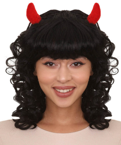 Twin Devil wig | Black Curly Monster Character Halloween Wigs | Premium Breathable Capless Cap