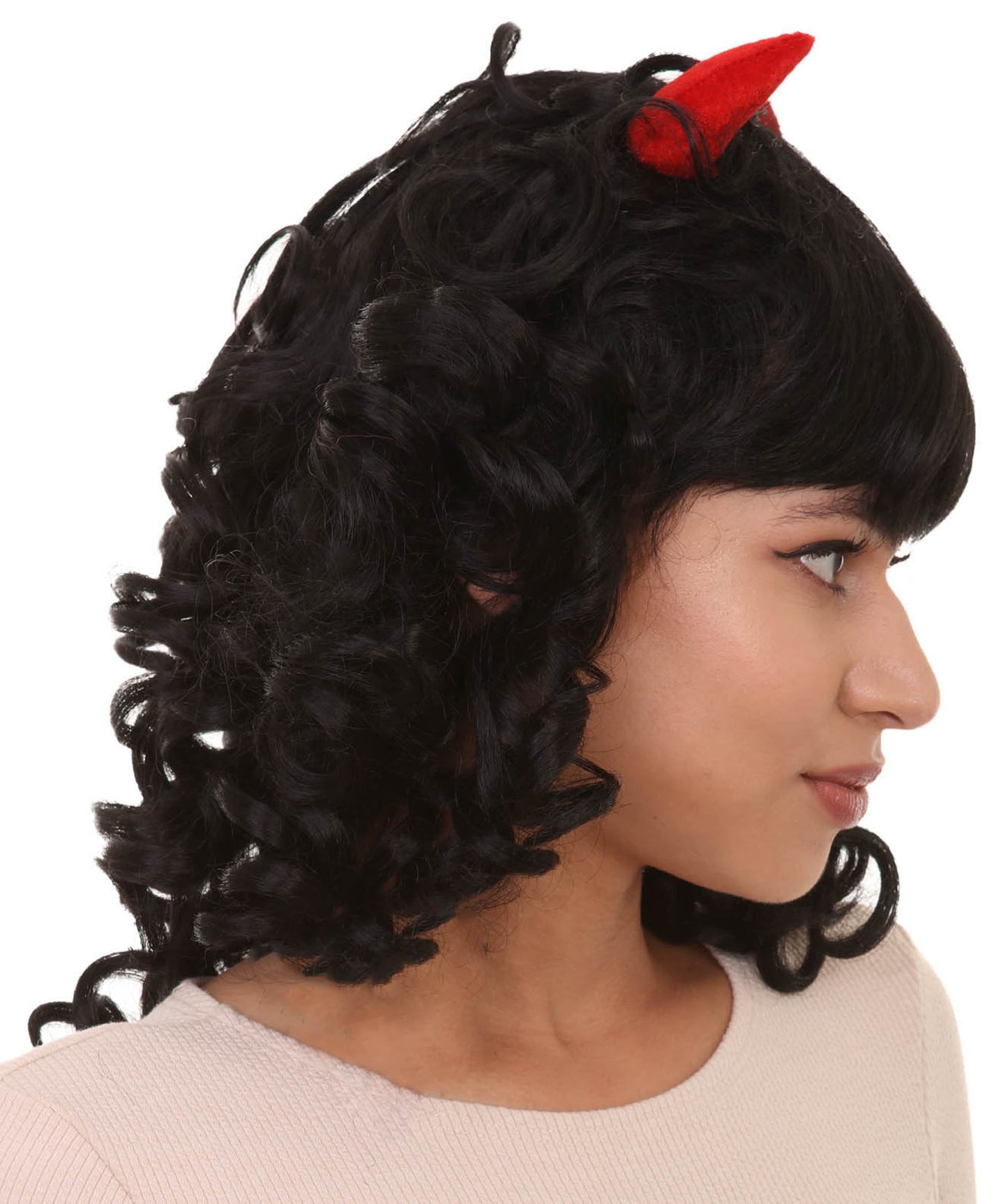 Twin Devil wig | Black Curly Monster Character Halloween Wigs | Premium Breathable Capless Cap