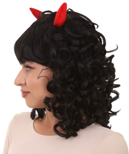 Twin Devil wig | Black Curly Monster Character Halloween Wigs | Premium Breathable Capless Cap